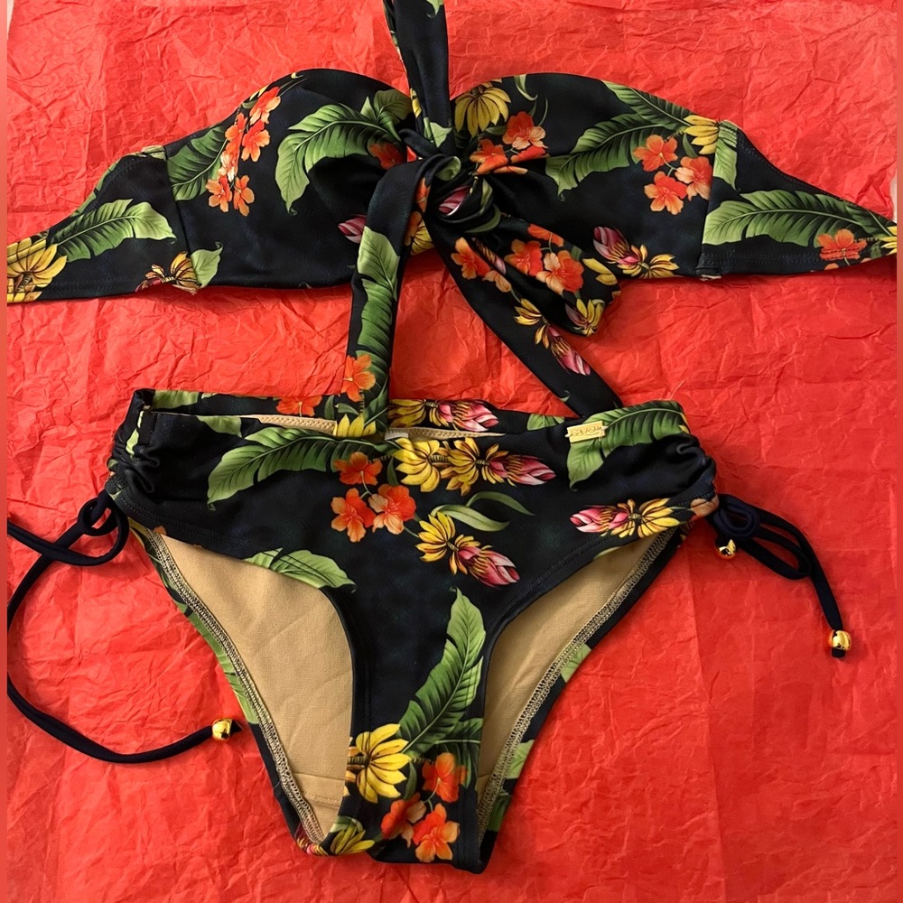 Splash swimwear foral bikini color navy blue size XS